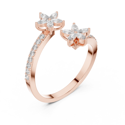 Diamond Flower Wrap Ring | Floral Bypass Design