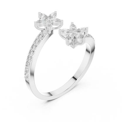 Diamond Flower Wrap Ring | Floral Bypass Design