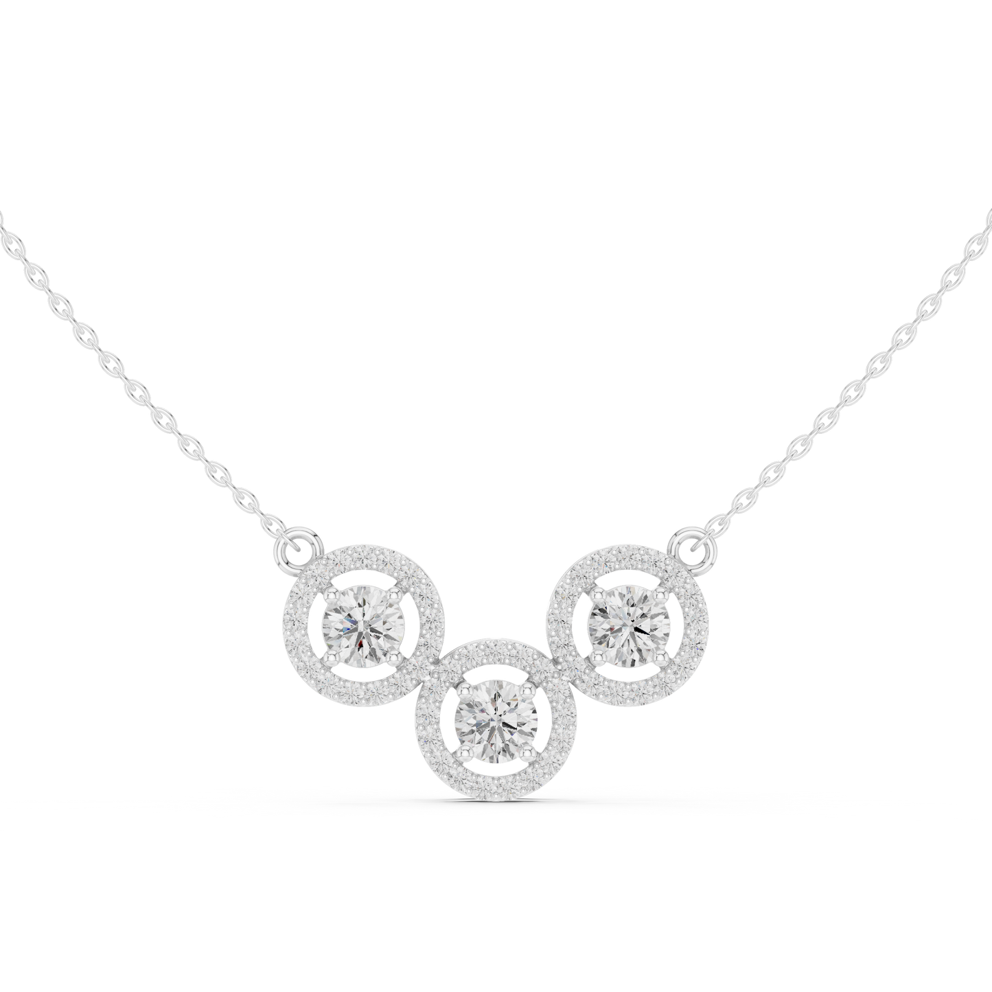 Rhythm of Love diamond necklace featuring a triple halo design with a sparkling moving center stone