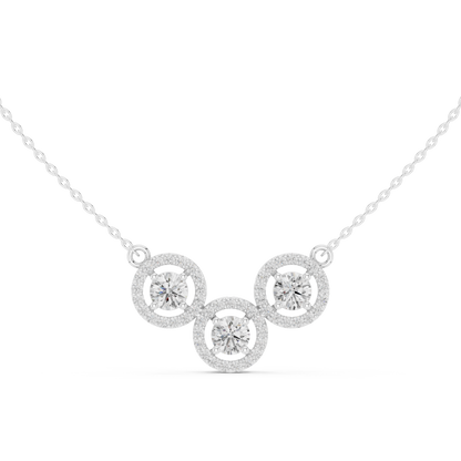 Rhythm of Love diamond necklace featuring a triple halo design with a sparkling moving center stone
