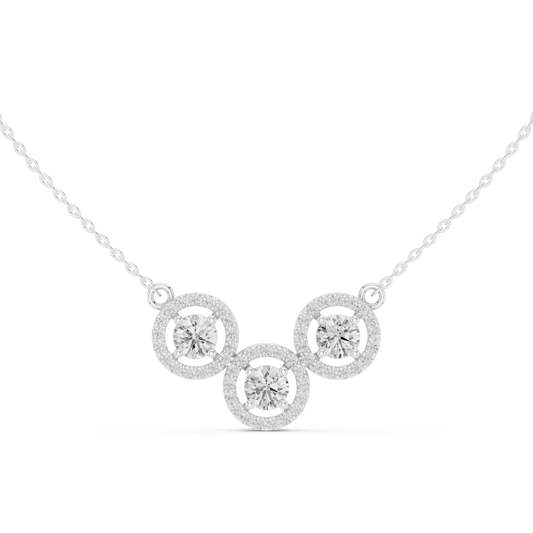 Rhythm of Love diamond necklace featuring a triple halo design with a sparkling moving center stone