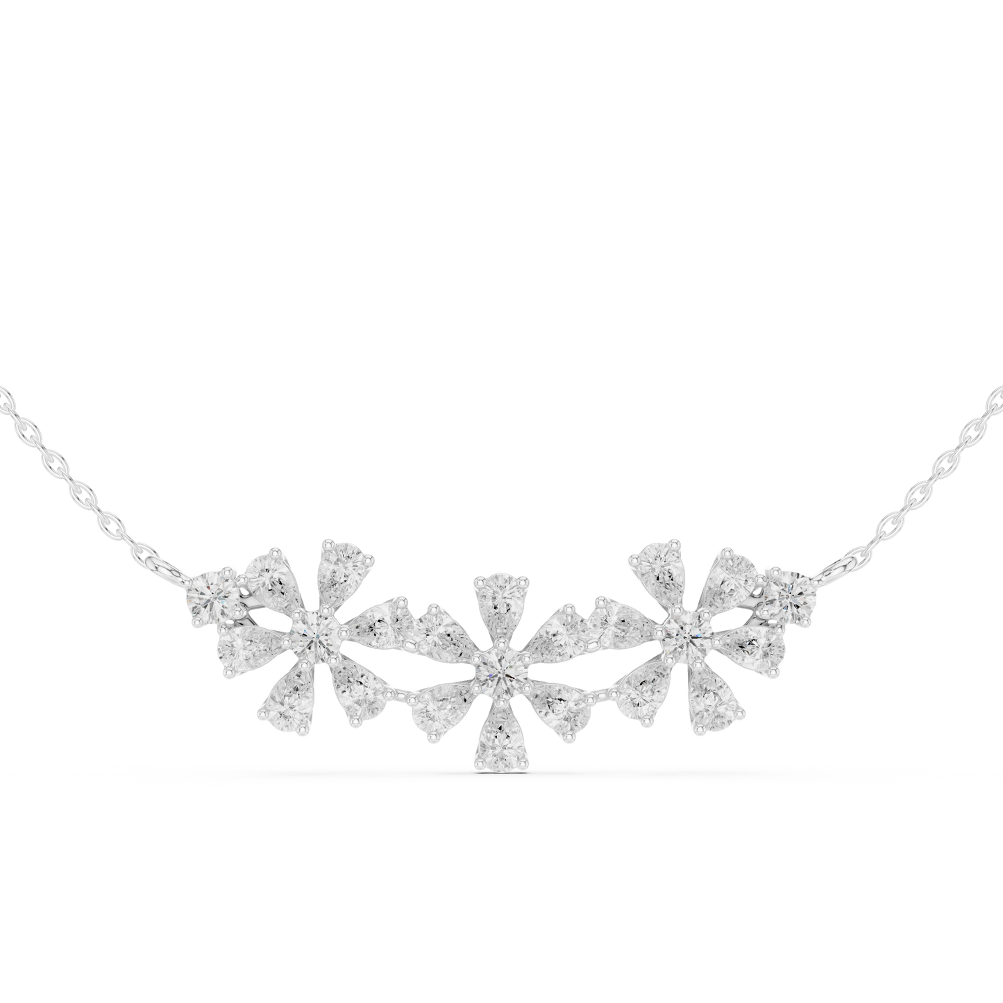 Diamond floral motif necklace featuring a delicate flower design on a polished chain