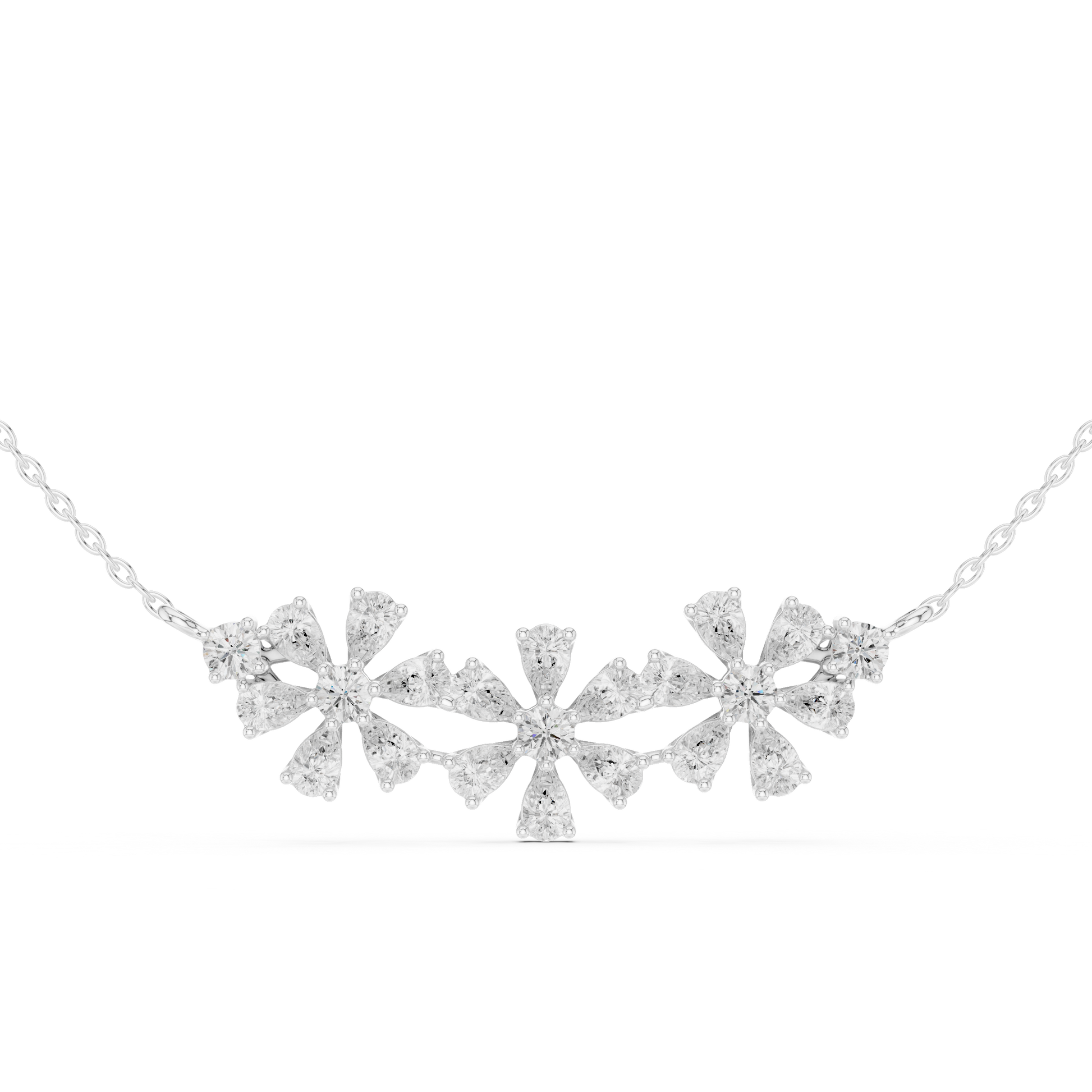 Diamond floral motif necklace featuring a delicate flower design on a polished chain