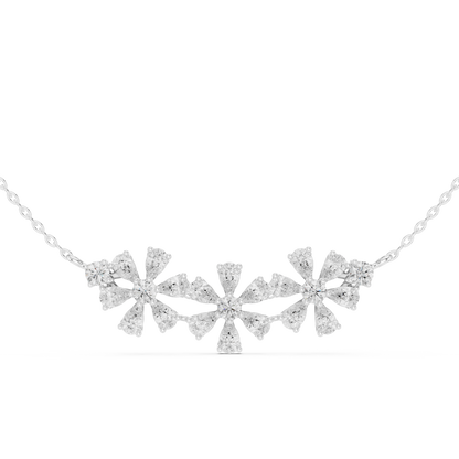 Diamond floral motif necklace featuring a delicate flower design on a polished chain