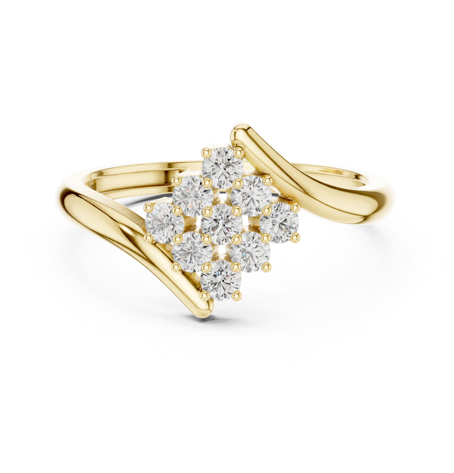 Diamond Cluster Bypass Ring | Round Diamond Crossover Design