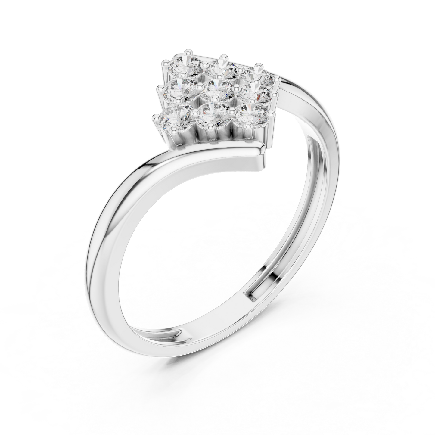 Diamond Cluster Bypass Ring | Round Diamond Crossover Design