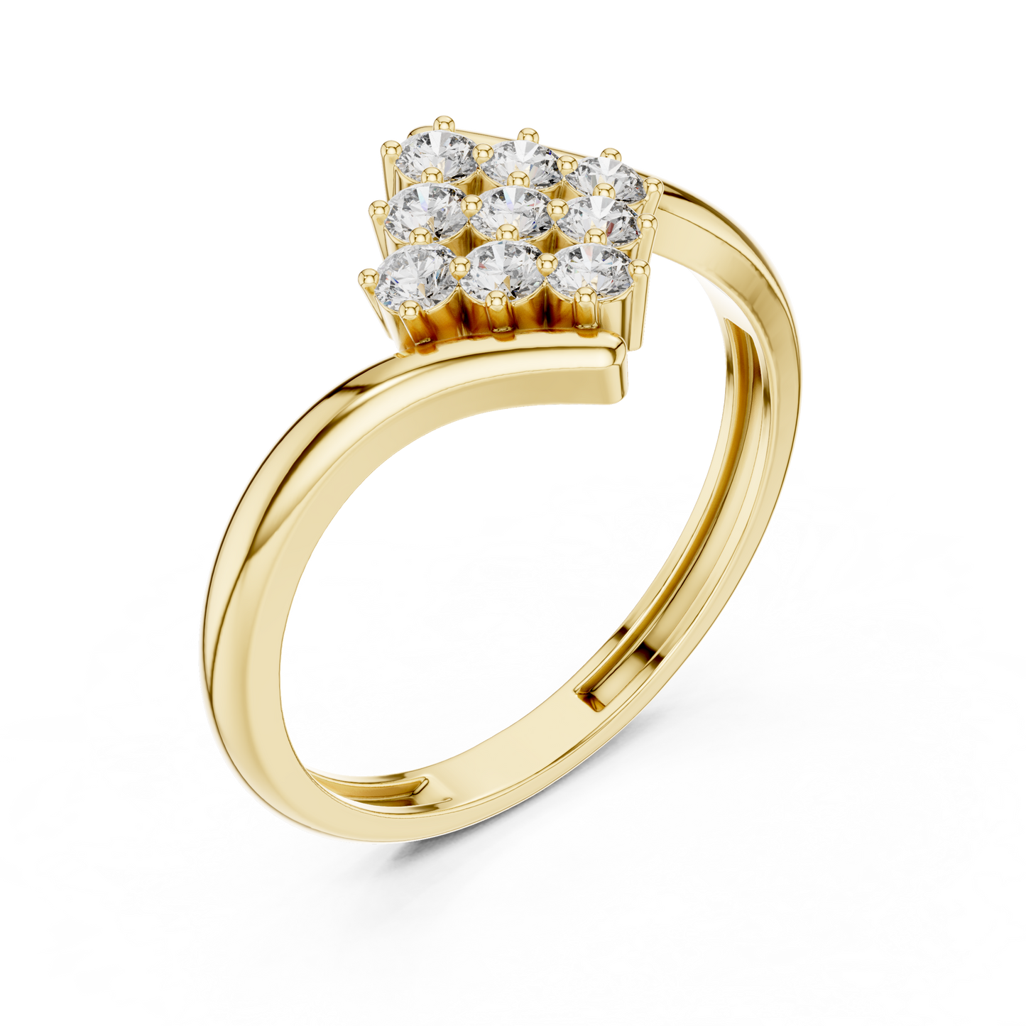 Diamond Cluster Bypass Ring | Round Diamond Crossover Design
