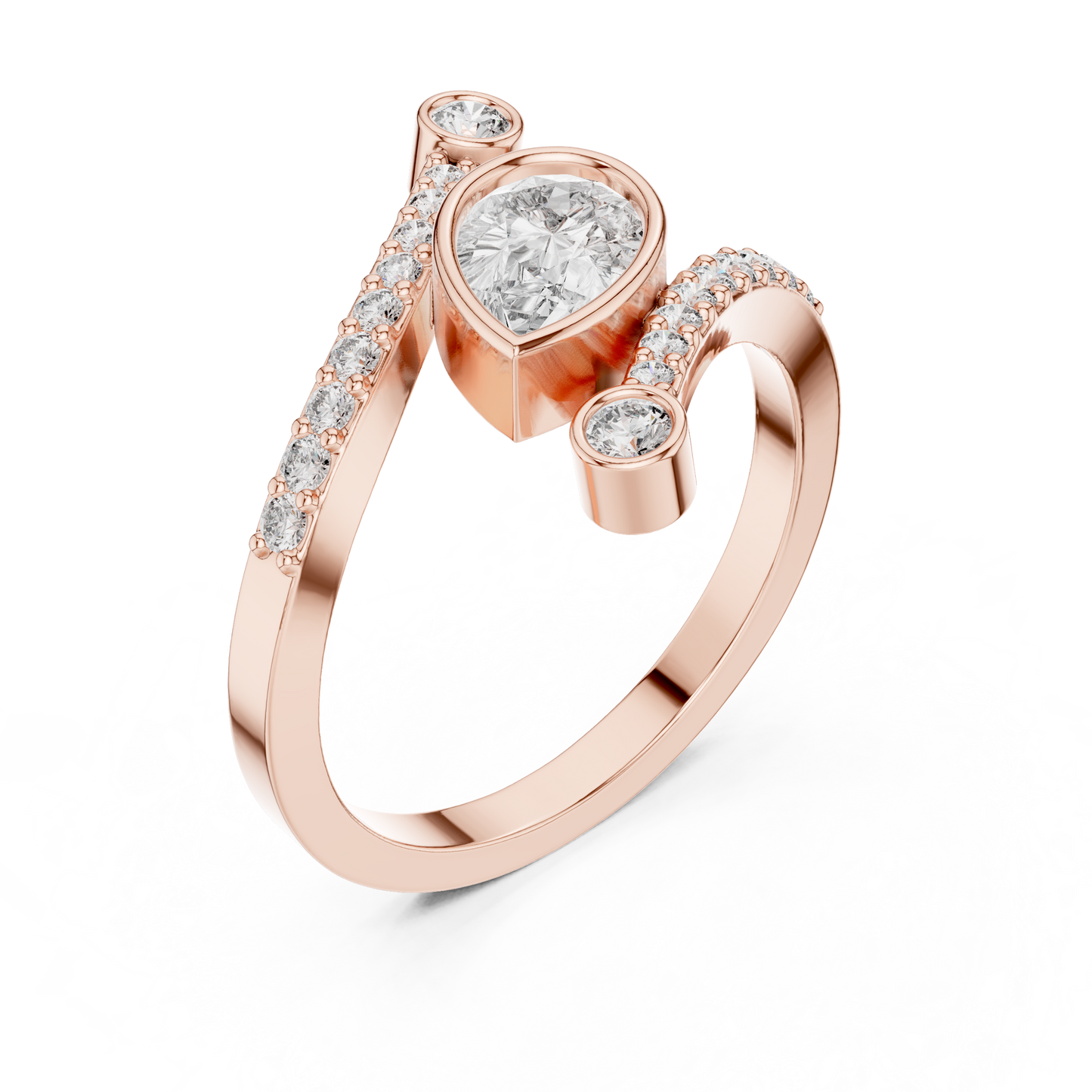 Pear-Shaped Diamond Bypass Ring | Pavé Wrap Engagement Ring