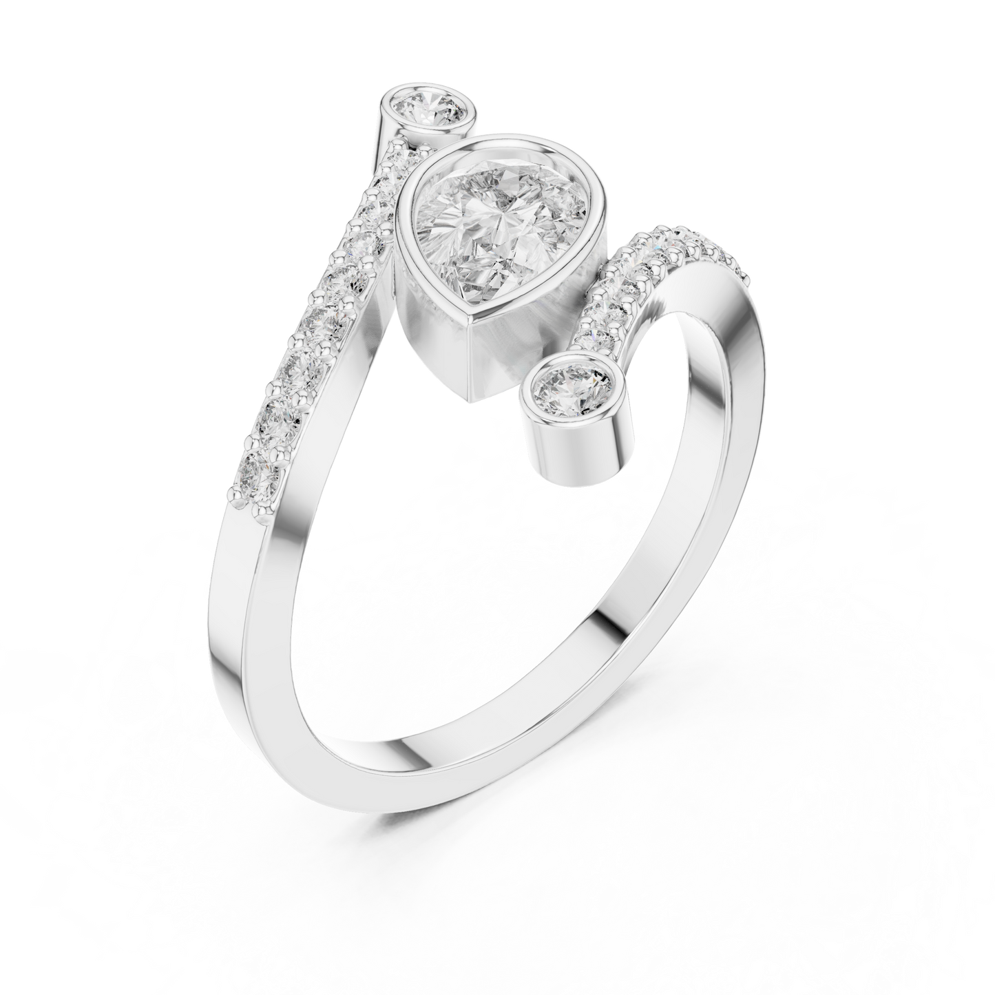 Pear-Shaped Diamond Bypass Ring | Pavé Wrap Engagement Ring