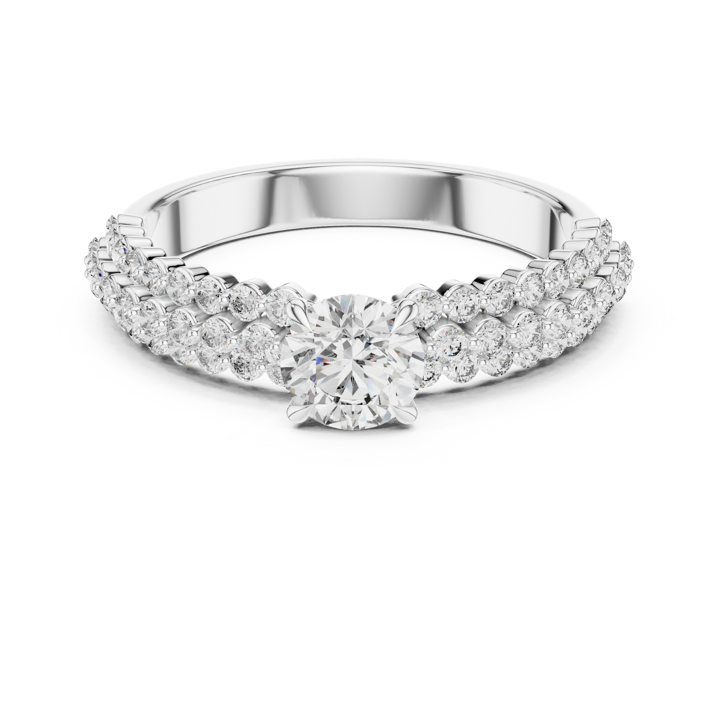 Round Brilliant Diamond Engagement Ring | Pavé Split Shank Elegance
