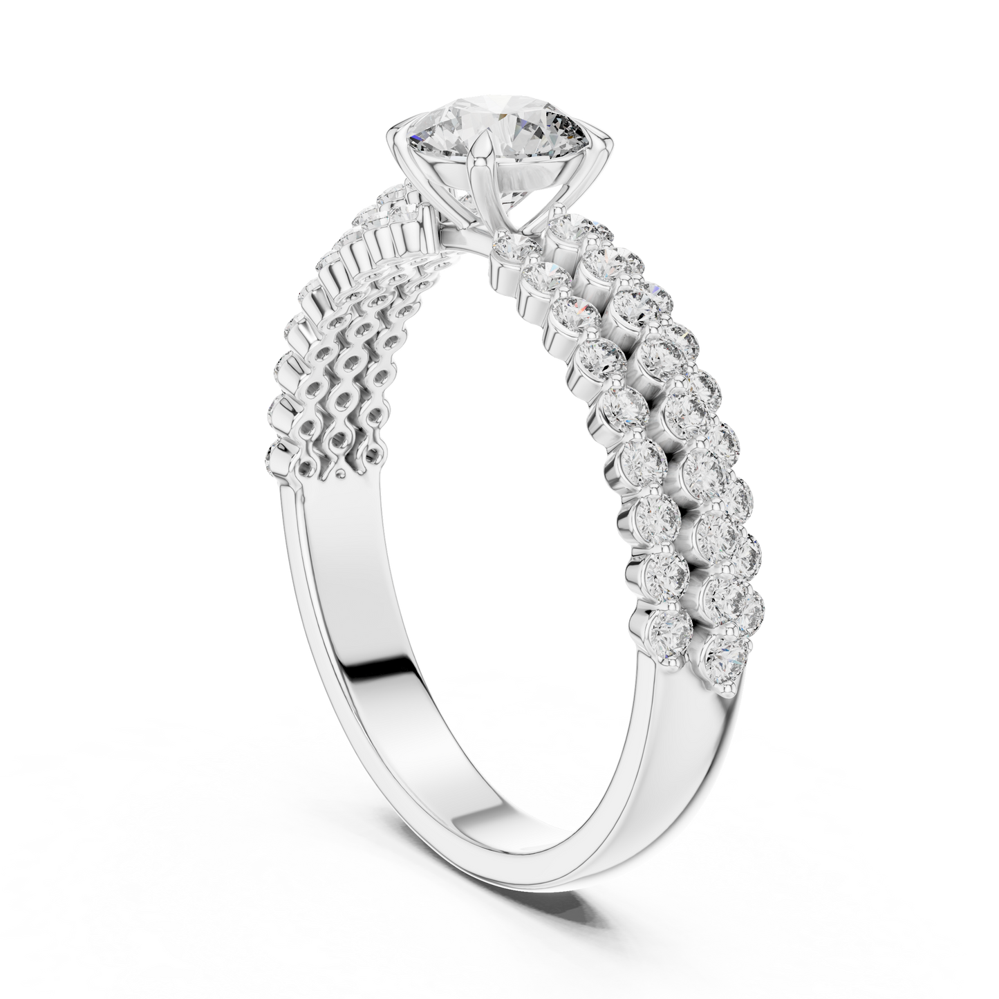 Round Brilliant Diamond Engagement Ring | Pavé Split Shank Elegance