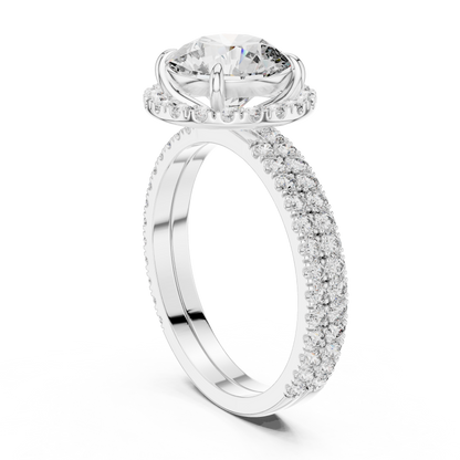 Double Halo Round Cut Diamond Engagement Ring | Split Shank Elegance