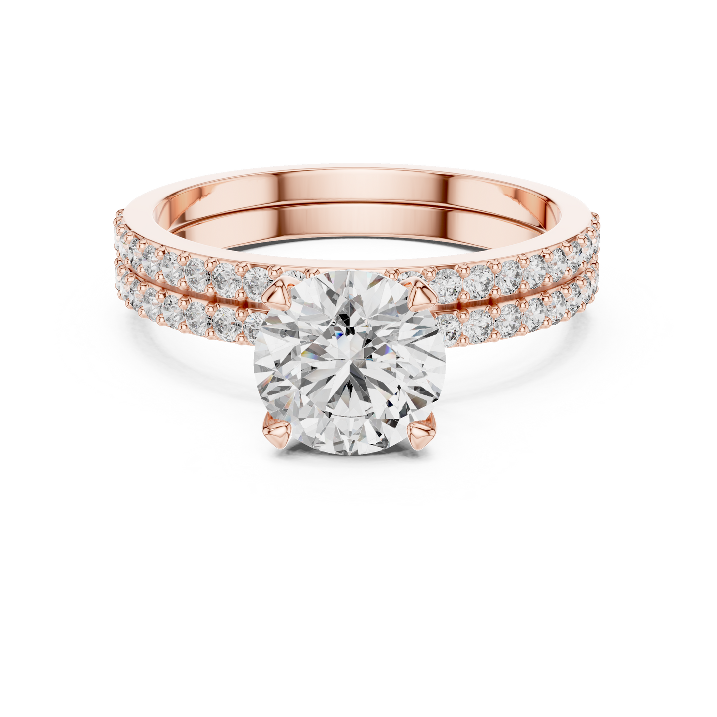 Lab-Grown Diamond Engagement & Wedding Ring Set | Round Center with Pavé Accents