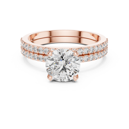 Lab-Grown Diamond Engagement & Wedding Ring Set | Round Center with Pavé Accents
