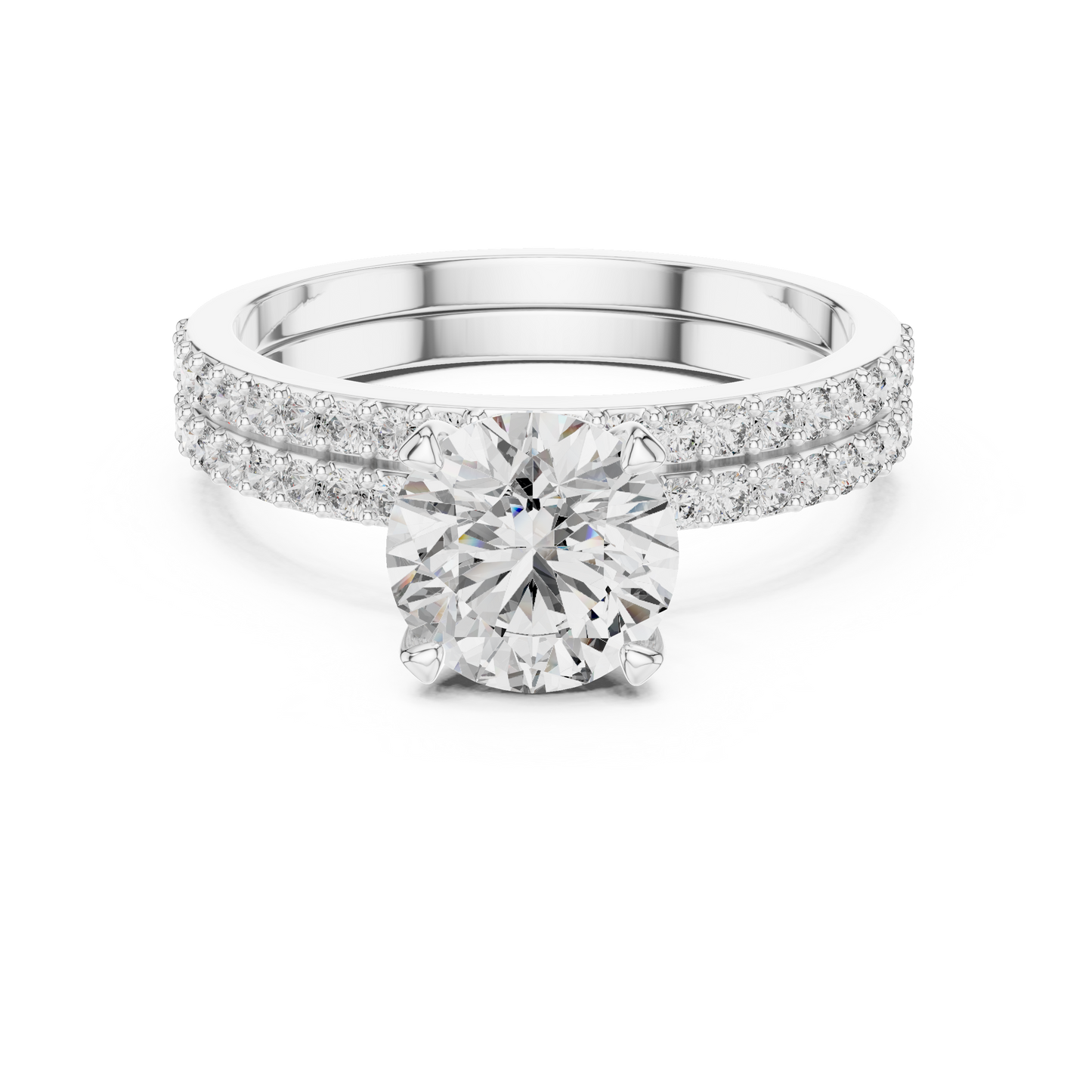 Lab-Grown Diamond Engagement & Wedding Ring Set | Round Center with Pavé Accents