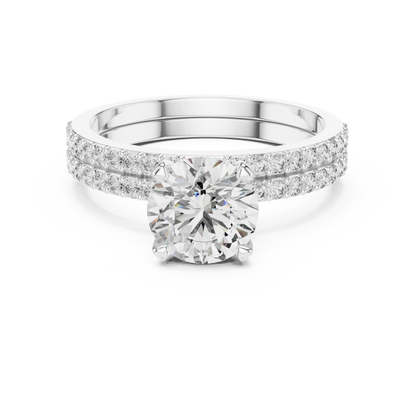 Lab-Grown Diamond Engagement & Wedding Ring Set | Round Center with Pavé Accents