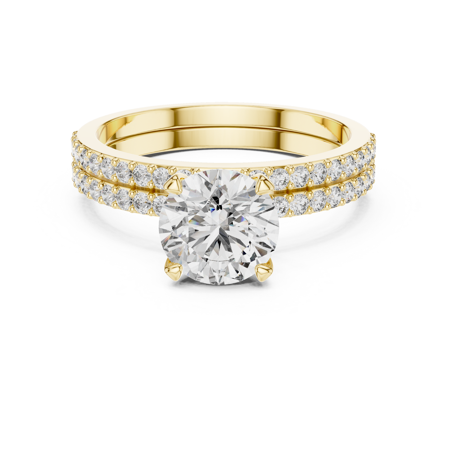 Lab-Grown Diamond Engagement & Wedding Ring Set | Round Center with Pavé Accents