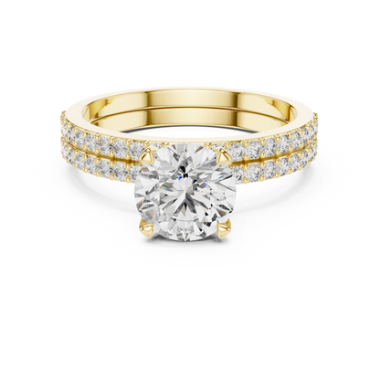 Lab-Grown Diamond Engagement & Wedding Ring Set | Round Center with Pavé Accents