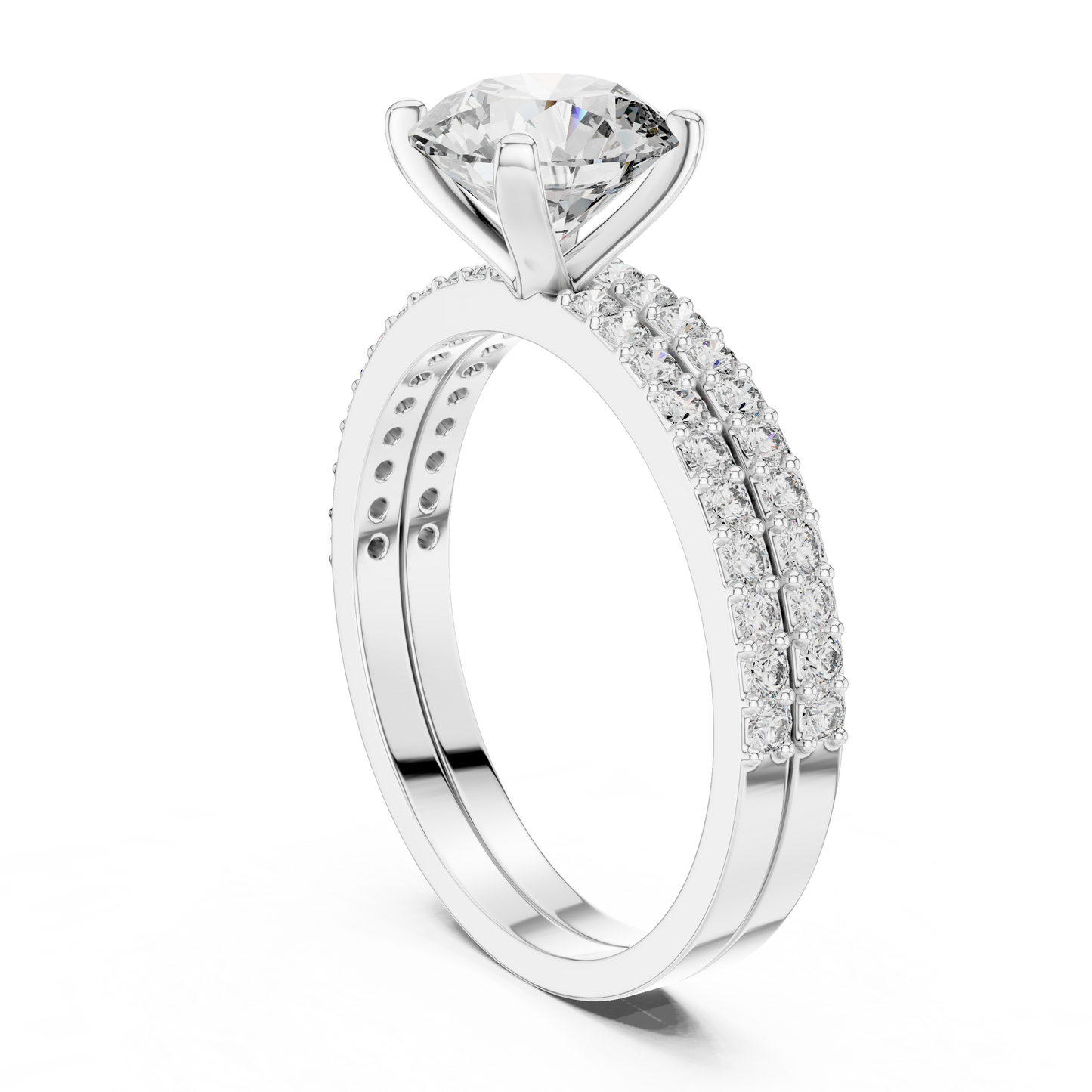 Lab-Grown Diamond Engagement & Wedding Ring Set | Round Center with Pavé Accents