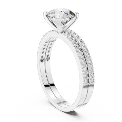 Lab-Grown Diamond Engagement & Wedding Ring Set | Round Center with Pavé Accents