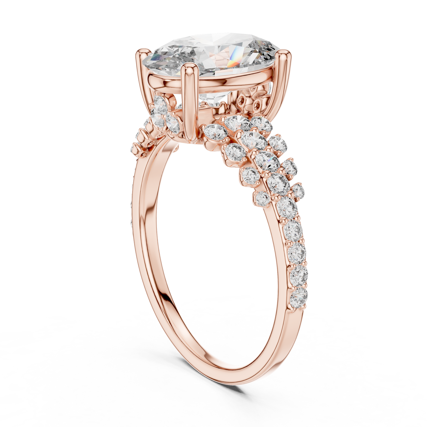 Lab-Grown Oval Diamond Engagement Ring | Graduated Pavé Shank