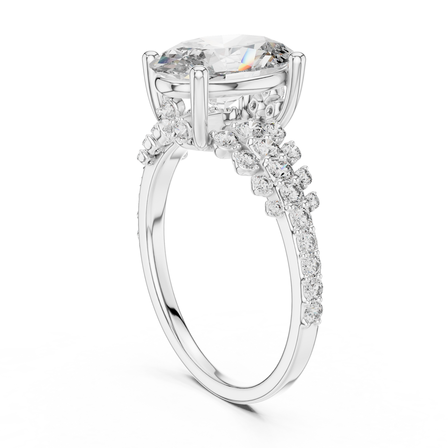 Lab-Grown Oval Diamond Engagement Ring | Graduated Pavé Shank