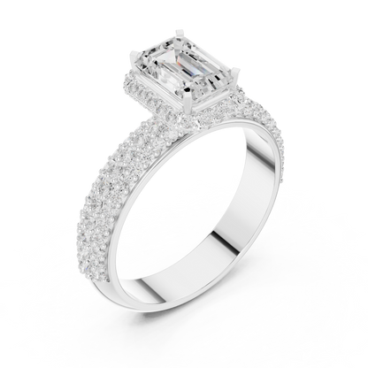 Emerald-Cut Halo Engagement Ring | Lab-Grown Diamond with Pave Band