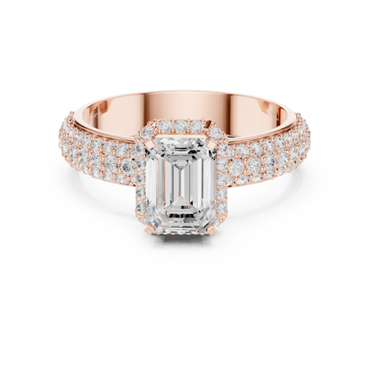 Emerald-Cut Halo Engagement Ring | Lab-Grown Diamond with Pave Band