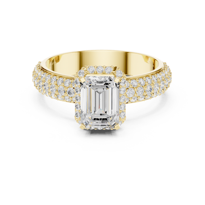 Emerald-Cut Halo Engagement Ring | Lab-Grown Diamond with Pave Band