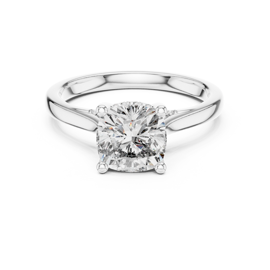 Cushion-cut diamond solitaire engagement ring in white gold

Elegant women’s engagement ring featuring cushion-cut lab-grown diamond

Classic solitaire bridal ring with sparkling center stone