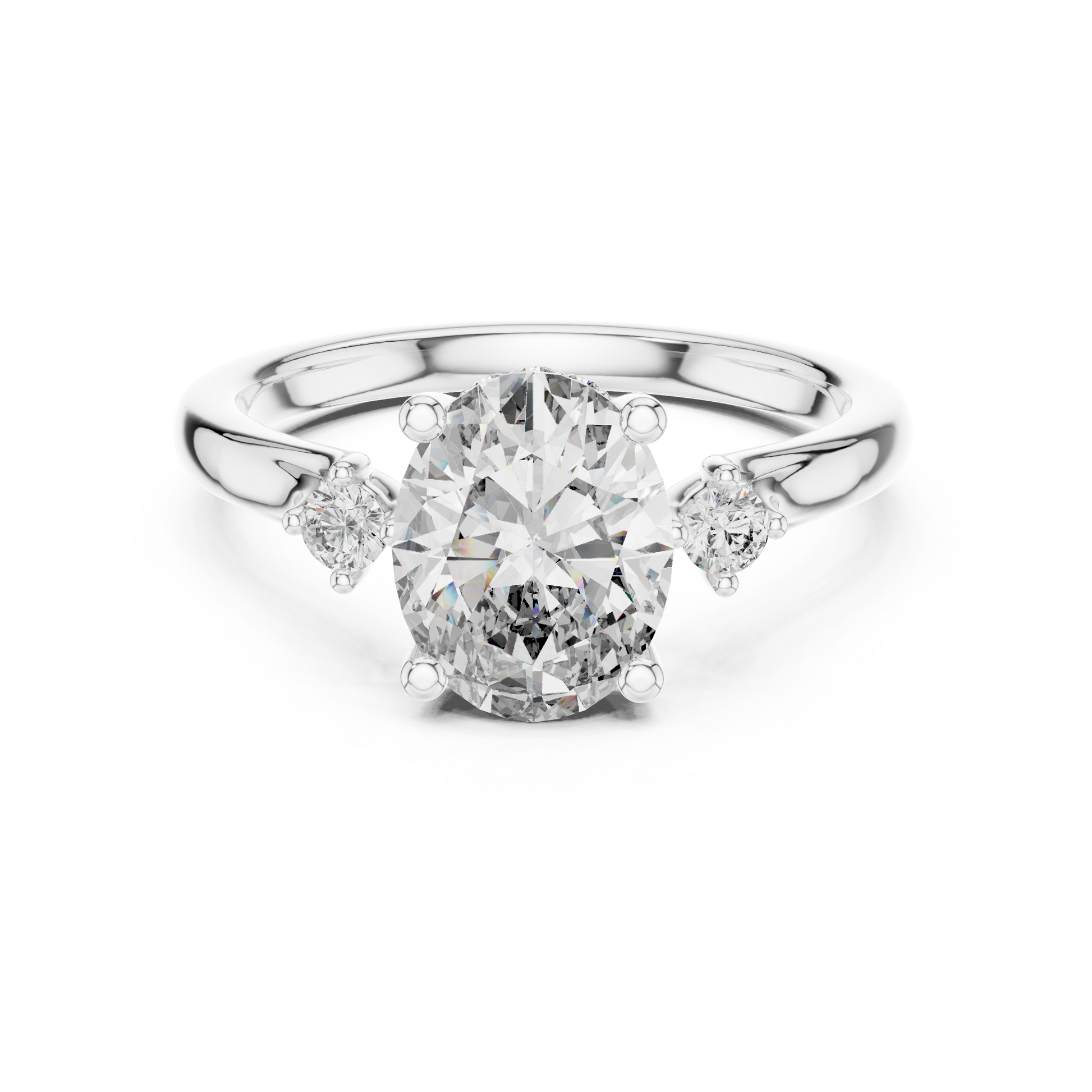 Three-stone oval-cut lab-grown diamond engagement ring in white gold

Elegant women’s engagement ring featuring oval lab-grown center and side stones

Statement bridal ring with meaningful three-stone lab-grown design