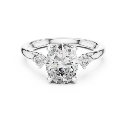 Three-stone oval-cut lab-grown diamond engagement ring in white gold

Elegant women’s engagement ring featuring oval lab-grown center and side stones

Statement bridal ring with meaningful three-stone lab-grown design