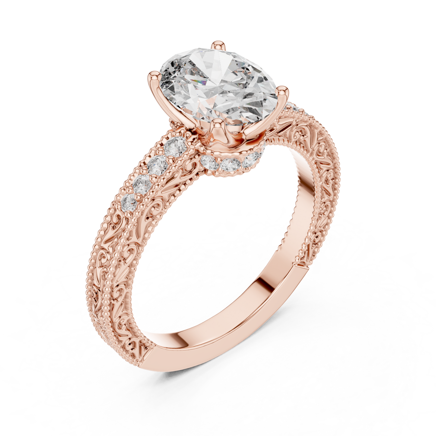 Oval-Cut Diamond Engagement Ring | Pavé Side Stones