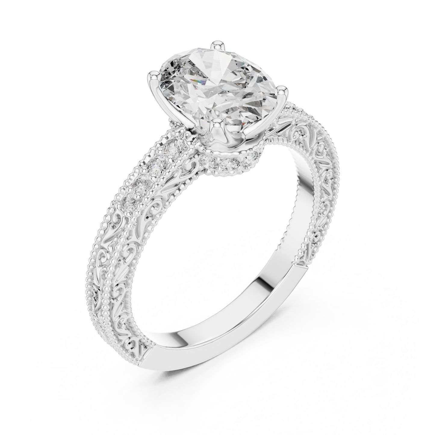 Oval-Cut Diamond Engagement Ring | Pavé Side Stones