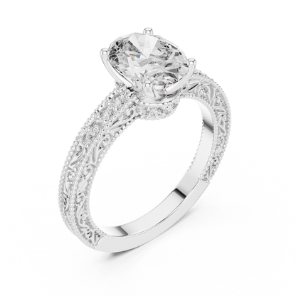 Oval-Cut Diamond Engagement Ring | Pavé Side Stones