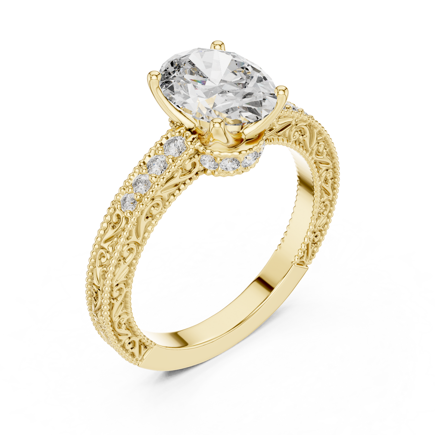 Oval-Cut Diamond Engagement Ring | Pavé Side Stones