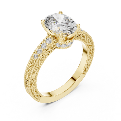 Oval-Cut Diamond Engagement Ring | Pavé Side Stones