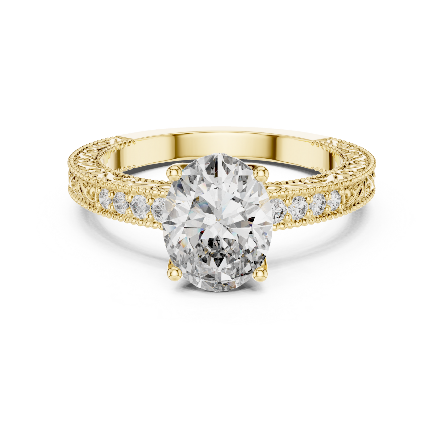 Oval-Cut Diamond Engagement Ring | Pavé Side Stones