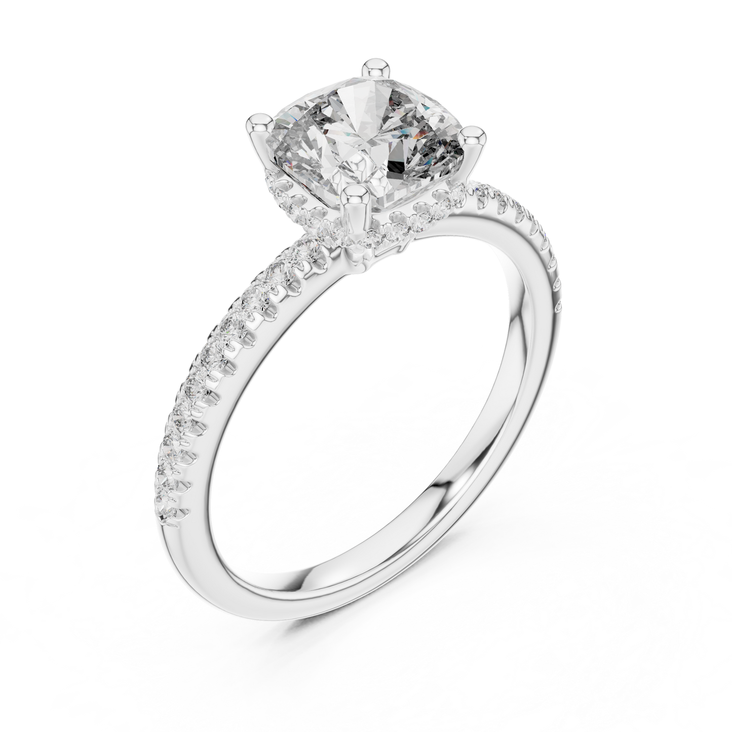Cushion-Cut Halo Engagement Ring | Pavé Side Stones