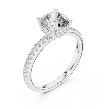 Cushion-Cut Halo Engagement Ring | Pavé Side Stones