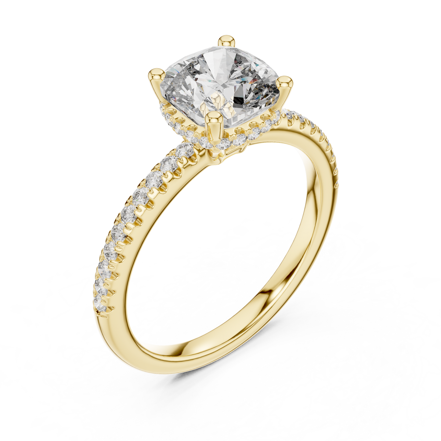 Cushion-Cut Halo Engagement Ring | Pavé Side Stones