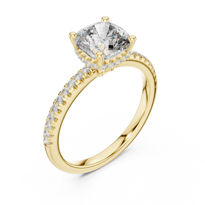 Cushion-Cut Halo Engagement Ring | Pavé Side Stones