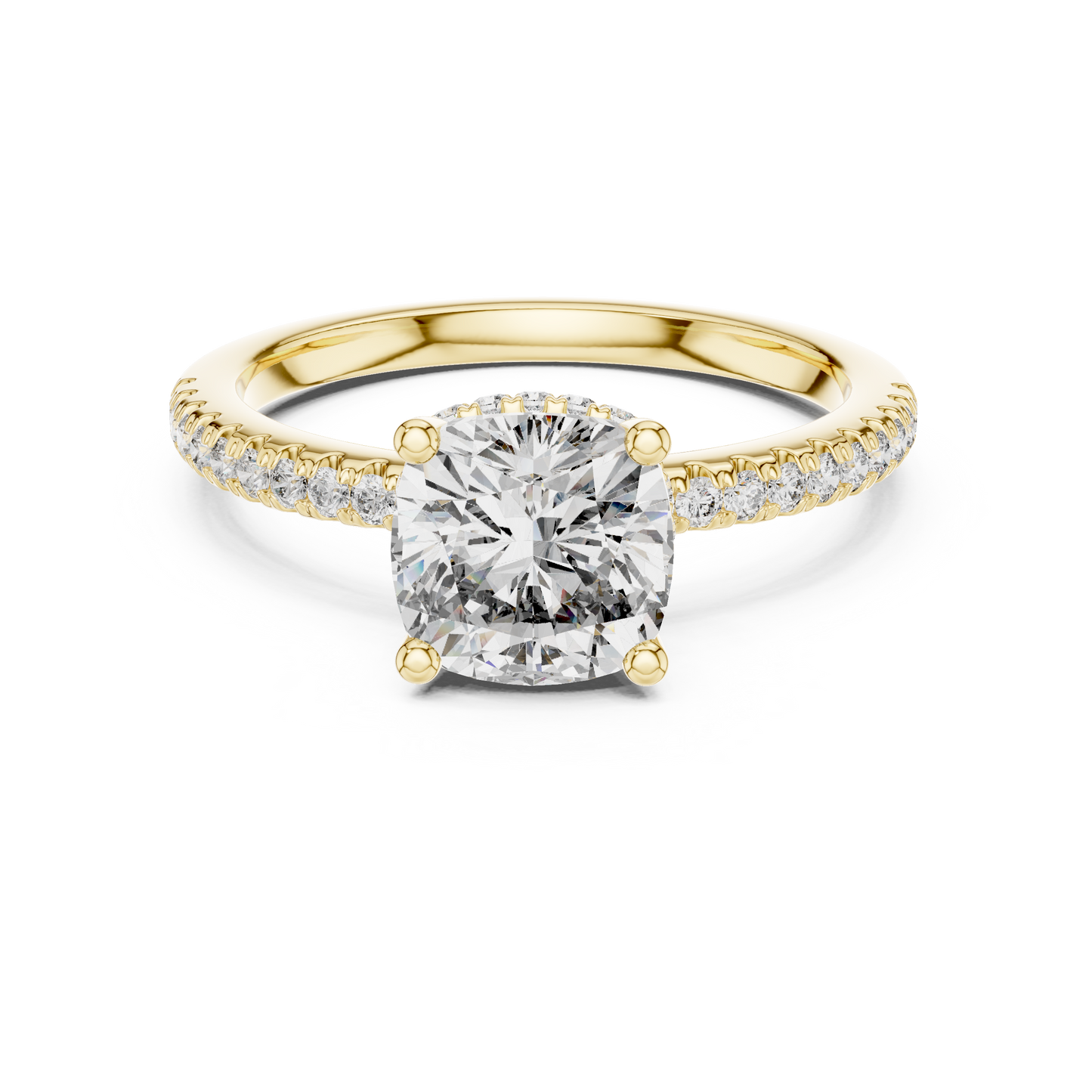 Cushion-Cut Halo Engagement Ring | Pavé Side Stones