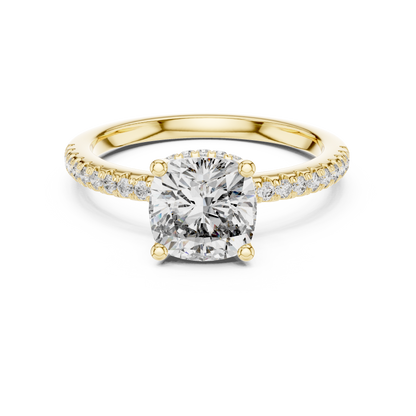 Cushion-Cut Halo Engagement Ring | Pavé Side Stones
