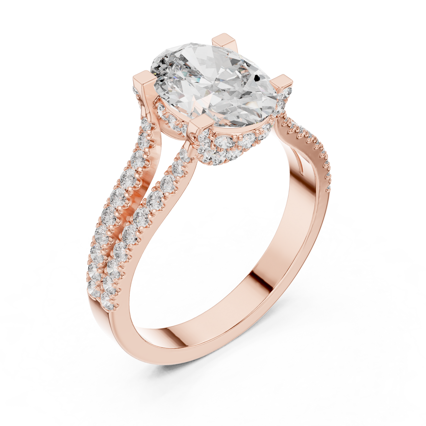 Oval-Cut Diamond Engagement Ring | Pavé Split Shank