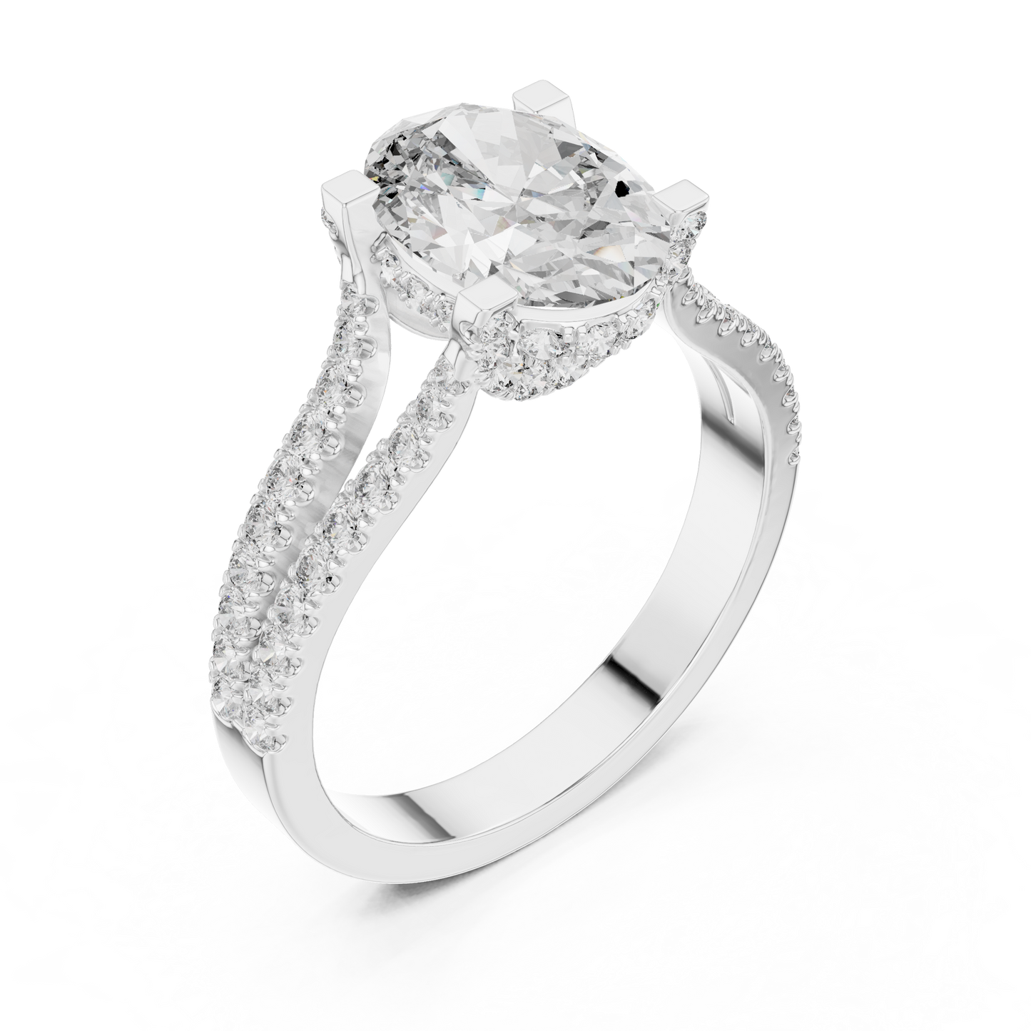Oval-Cut Diamond Engagement Ring | Pavé Split Shank