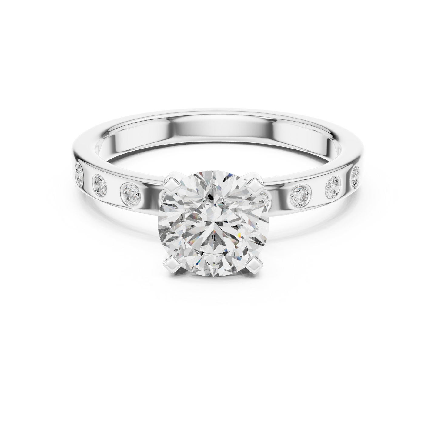 Round solitaire lab-grown diamond engagement ring in white gold

Elegant women’s engagement ring featuring a brilliant round-cut center diamond

Classic solitaire bridal ring with sparkling lab-grown diamond