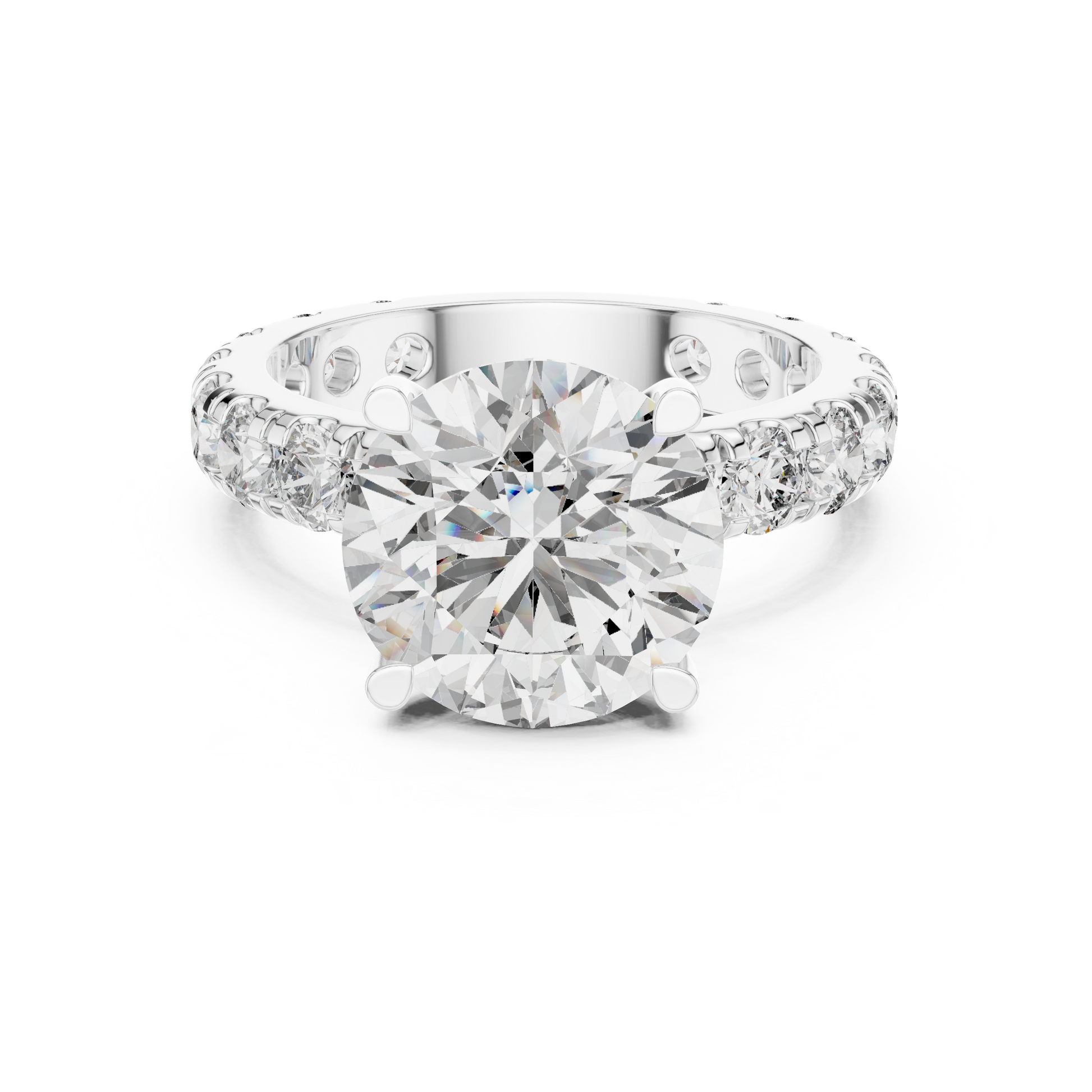 Endless Brilliance pavé lab-grown diamond ring with round-cut center in white gold

Elegant women’s ring featuring pavé-set diamonds along the band

Statement engagement ring with large round lab-grown diamond center