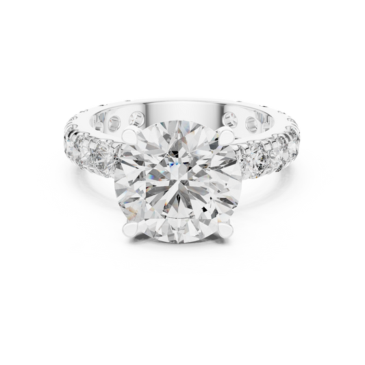 Endless Brilliance pavé lab-grown diamond ring with round-cut center in white gold

Elegant women’s ring featuring pavé-set diamonds along the band

Statement engagement ring with large round lab-grown diamond center