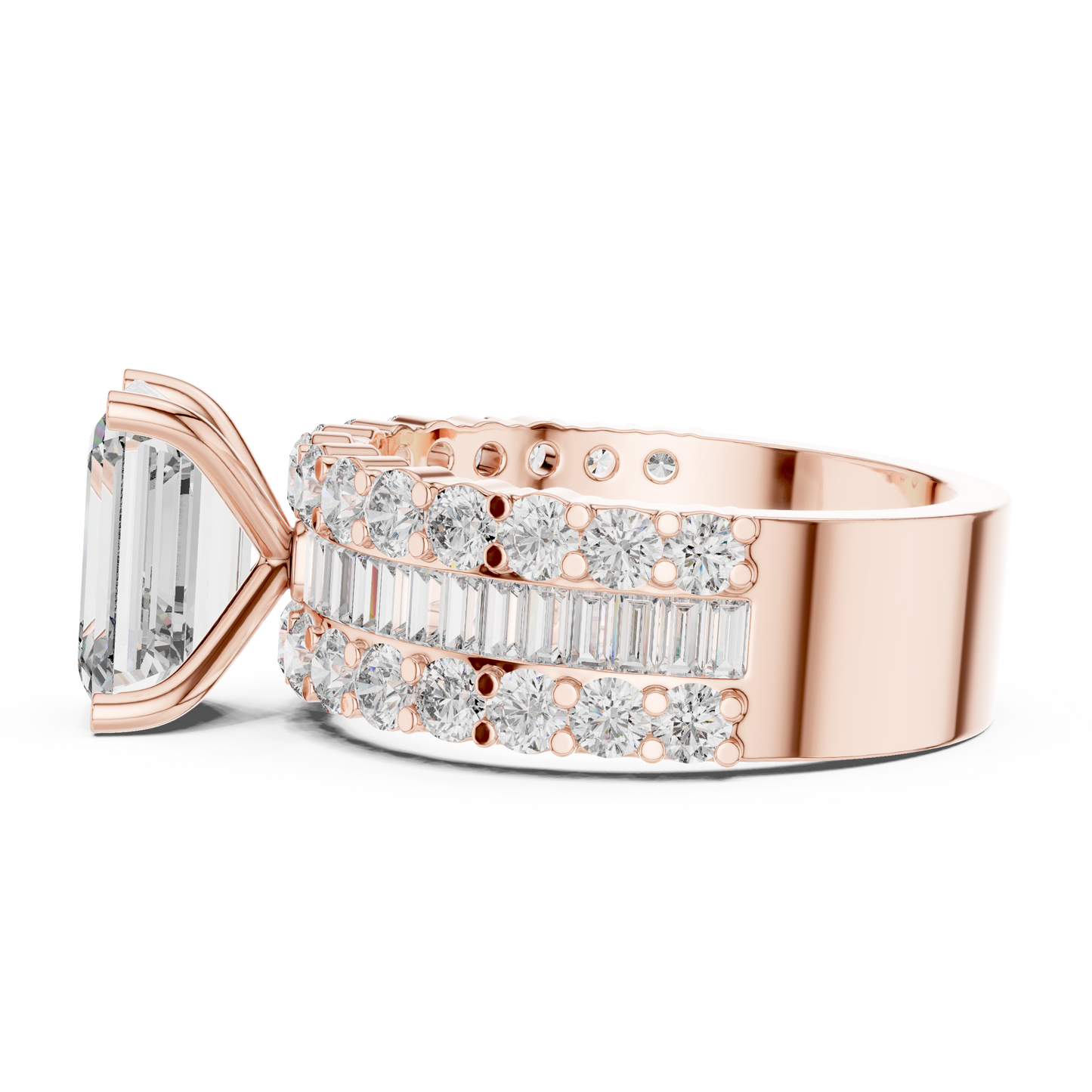 Three-Stone Emerald-Cut Diamond Engagement Ring | Tapered Baguette Sides